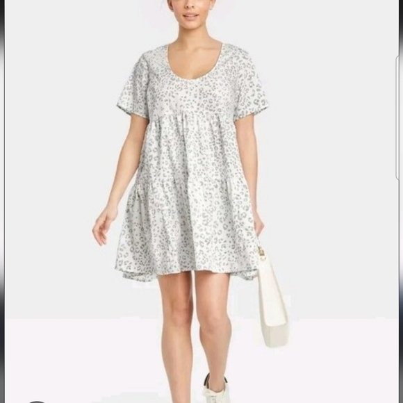 A NEW DAY Peasant Babydoll Dress Animal Leopard Print Tiered, size M - Picture 1 of 9